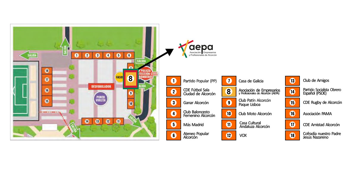 Ubicación de caseta de AEPA en el plano de Fiestas Alcorcón